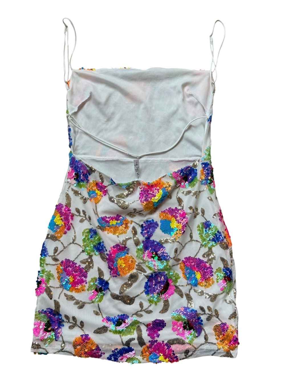 Lucy In The Sky Rainbow Sequin Mini Dress Y2K Party Club Cocktail Dress L Floral - Picture 8 of 9